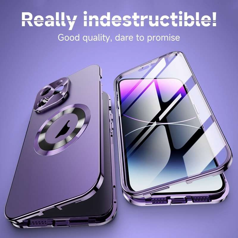 For iPhone 15 Plus Magnetic HD Tempered Glass Phone Case(Purple)