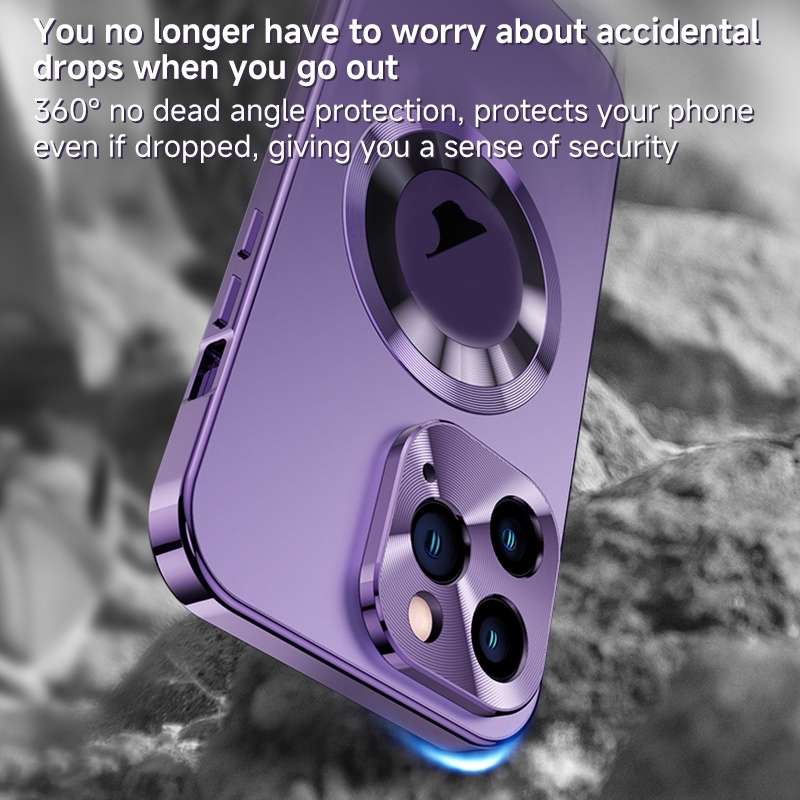 For iPhone 15 Plus Magnetic HD Tempered Glass Phone Case(Purple)