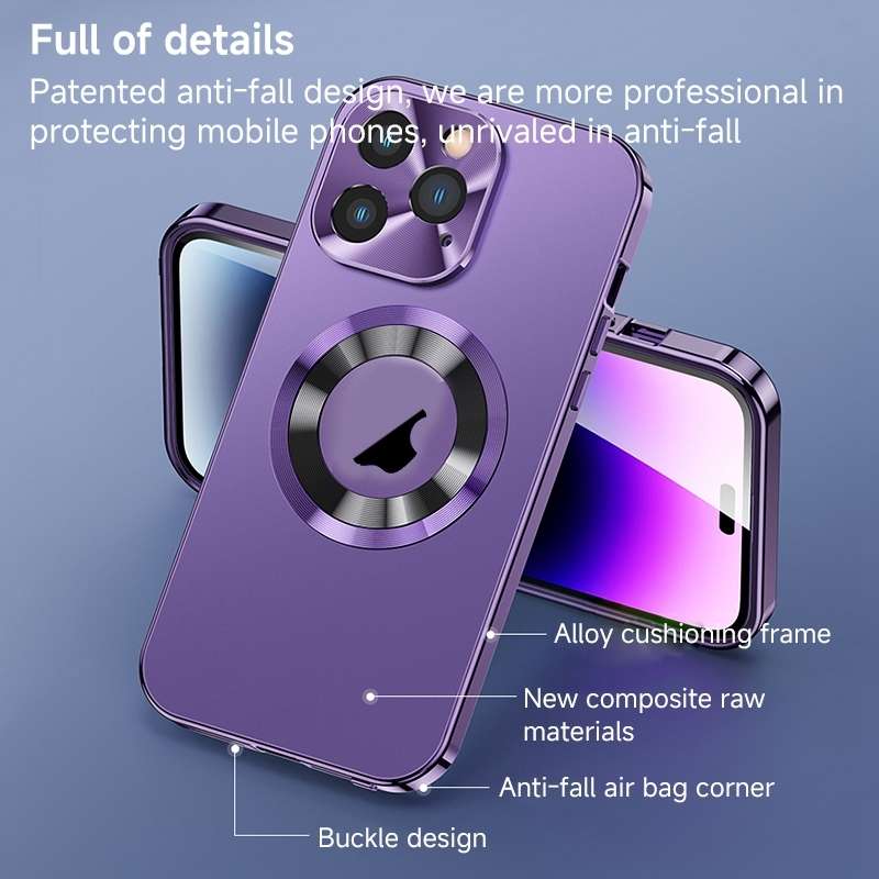 For iPhone 15 Plus Magnetic HD Tempered Glass Phone Case(Purple)