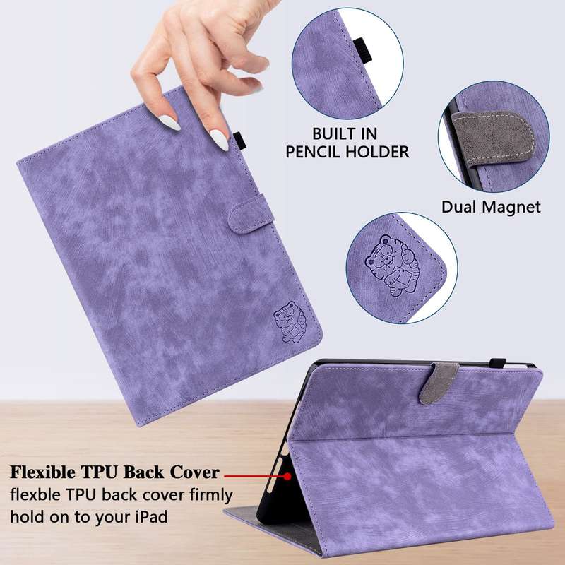 For iPad Air 13 2024 Embossed Tiger Pattern Leather Tablet Case(Purple)