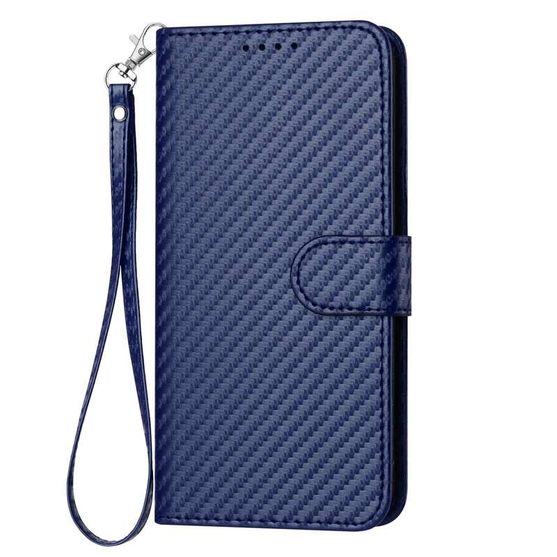 For iPhone 16 Pro Max YX0070 Carbon Fiber Buckle Leather Phone Case with Lanyard(Royal Blue)
