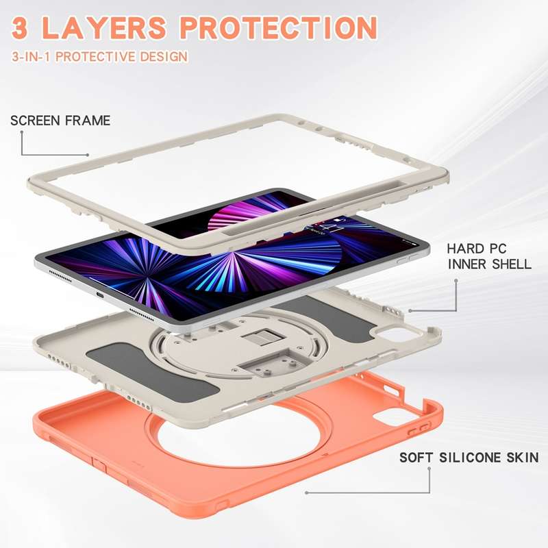 For iPad Pro 11 2024 Spider Wheel Silicone Hybrid PC Tablet Case(Coral Orange)
