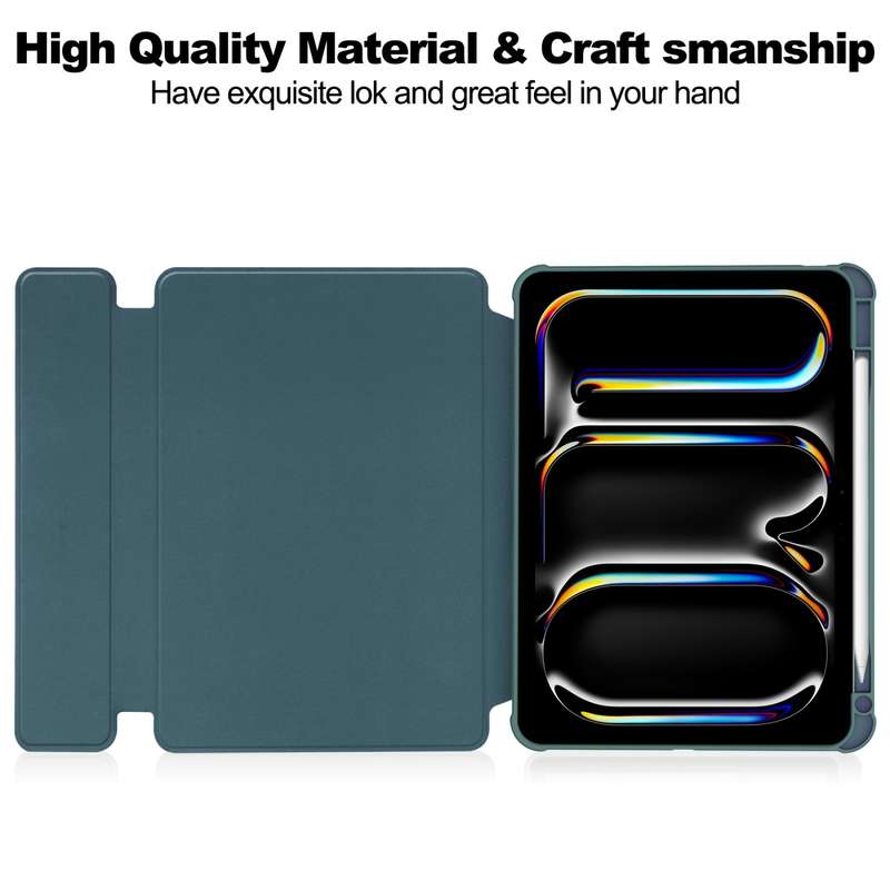 For iPad Pro 13 2024 Transparent Rotation Smart Leather Tablet Case with Keyboard(Dark Green)
