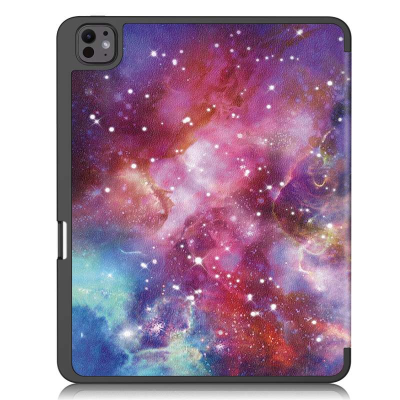 For iPad Pro 13 2024 Custer Painted 3-Fold Holder Smart Leather Tablet Case with Pen Tray(Milky
