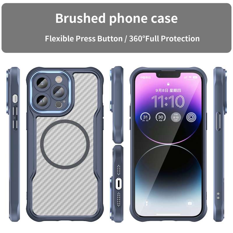 For iPhone 13 Pro Max Carbon Fiber Texture MagSafe Translucent Phone Case(Blue)