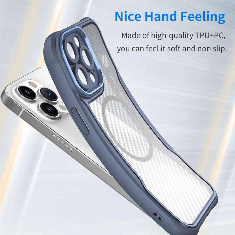 For iPhone 13 Pro Max Carbon Fiber Texture MagSafe Translucent Phone Case(Blue)