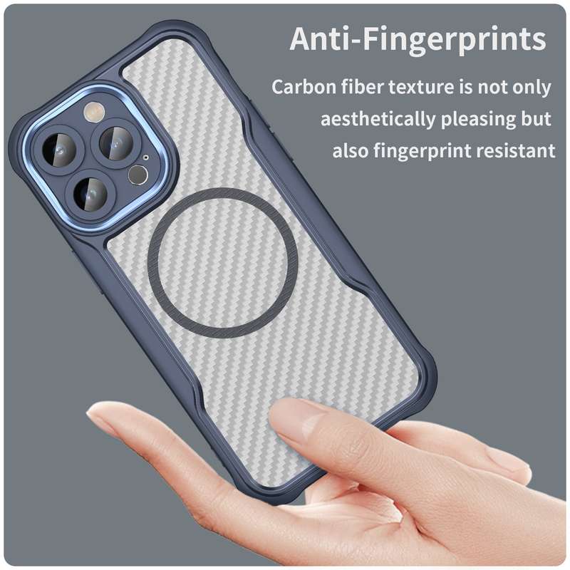 For iPhone 13 Pro Max Carbon Fiber Texture MagSafe Translucent Phone Case(Blue)
