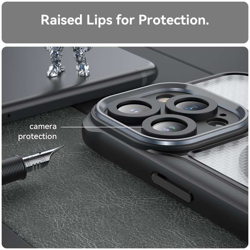 For iPhone 12 Pro Max Carbon Fiber Texture MagSafe Translucent Phone Case(Black)