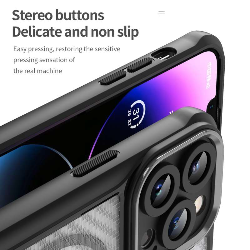 For iPhone 12 Pro Max Carbon Fiber Texture MagSafe Translucent Phone Case(Black)