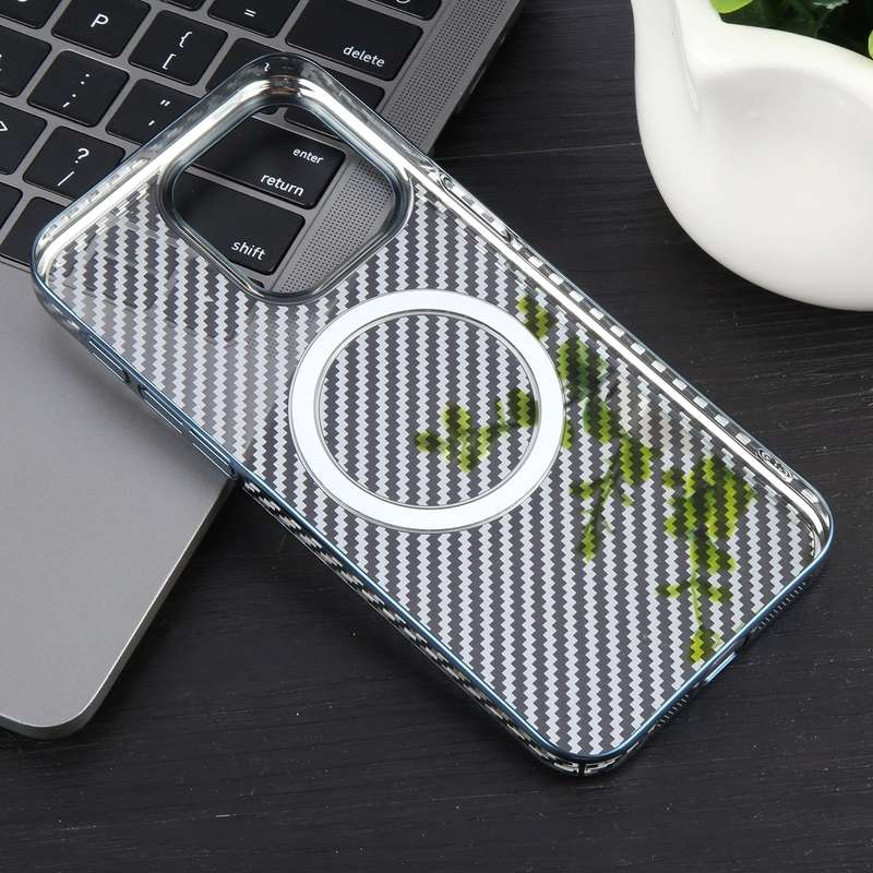 For iPhone 12 Pro 6D Plated Carbon Fiber Clear Magsafe PC Phone Case(Dream Blue)