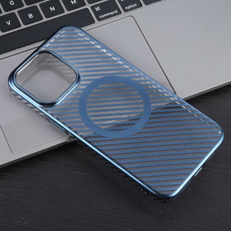 For iPhone 12 Pro 6D Plated Carbon Fiber Clear Magsafe PC Phone Case(Dream Blue)