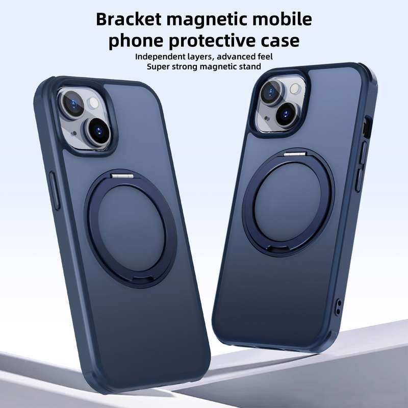 For iPhone 14 MagSafe Holder PC Hybrid TPU Phone Case(Matte Blue)