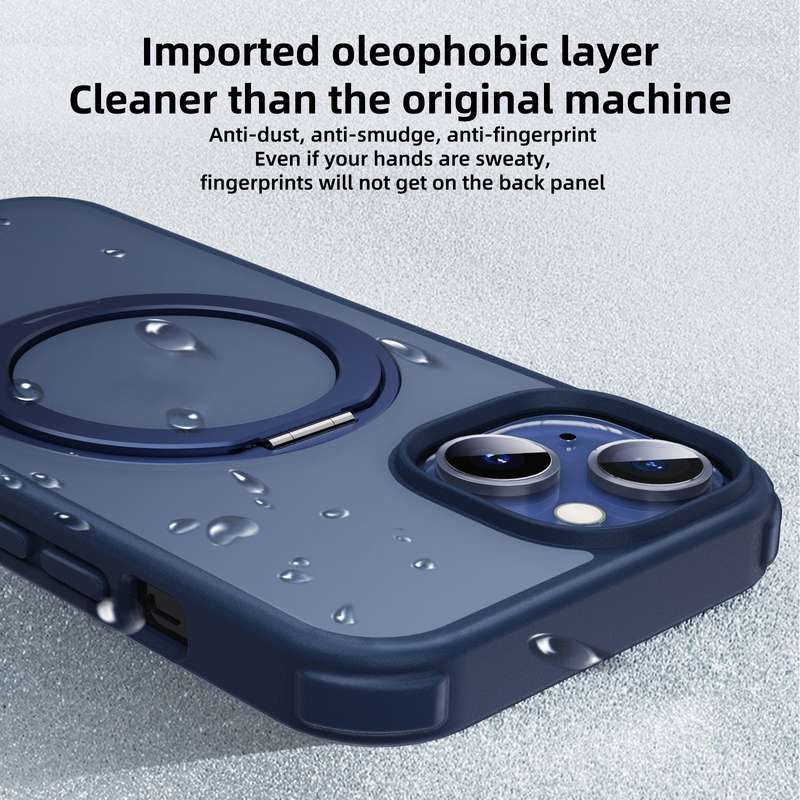 For iPhone 14 MagSafe Holder PC Hybrid TPU Phone Case(Matte Blue)