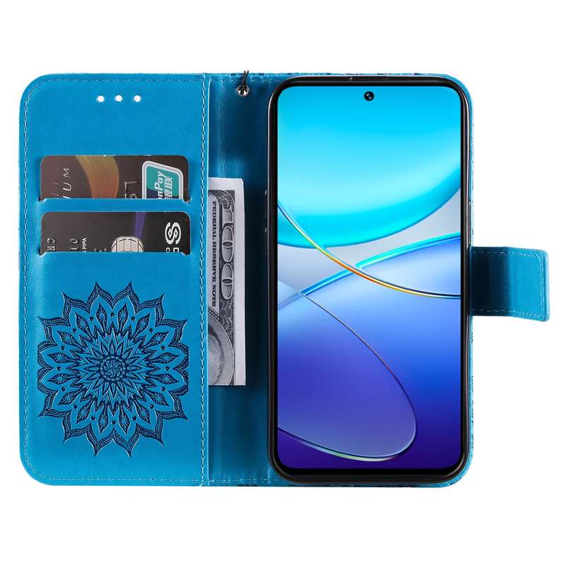 For vivo V40 SE 5G / Y100 IDN Embossed Sunflower Pattern Flip Leather Phone Case(Blue)
