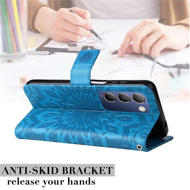 For vivo V40 SE 5G / Y100 IDN Embossed Sunflower Pattern Flip Leather Phone Case(Blue)