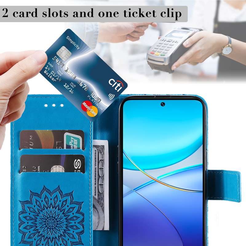 For vivo V40 SE 5G / Y100 IDN Embossed Sunflower Pattern Flip Leather Phone Case(Blue)
