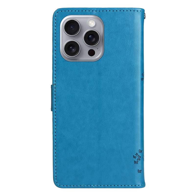 For iPhone 16 Pro Max Tree & Cat Embossed Pattern Flip Leather Phone Case(Blue)