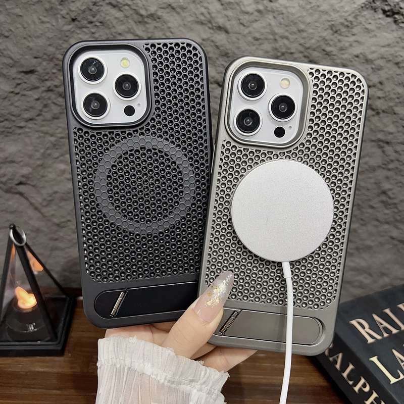 For iPhone 11 Honeycomb Cooling MagSafe Phone Case with Invisible Holder(Black)