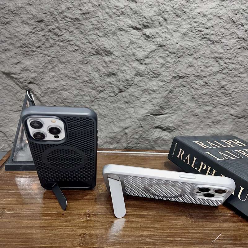 For iPhone 11 Honeycomb Cooling MagSafe Phone Case with Invisible Holder(Black)