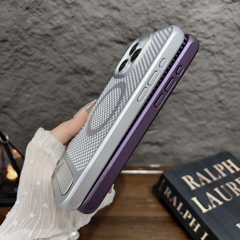 For iPhone 11 Honeycomb Cooling MagSafe Phone Case with Invisible Holder(Black)