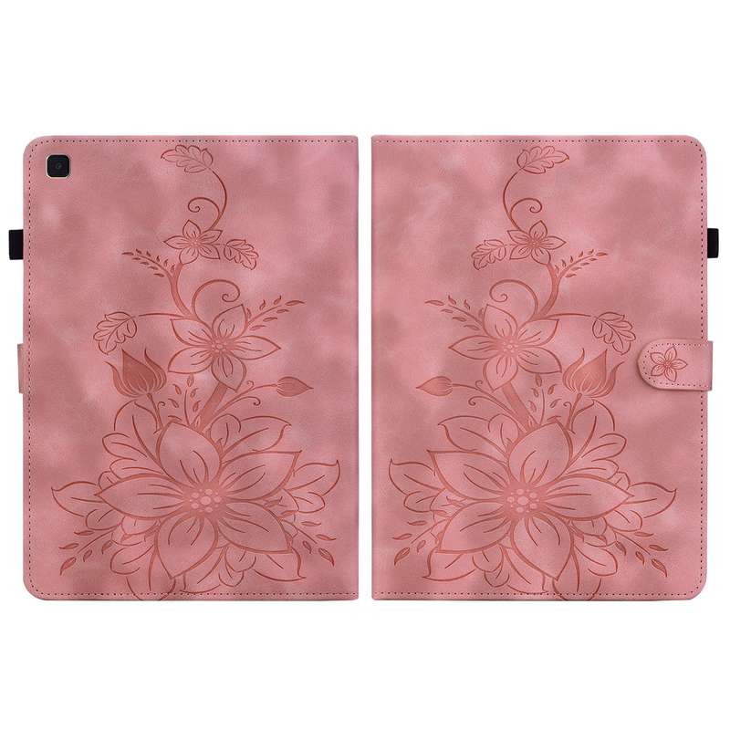 For Samsung Galaxy Tab A7 10.4 Lily Embossed Leather Smart Tablet Case(Pink)