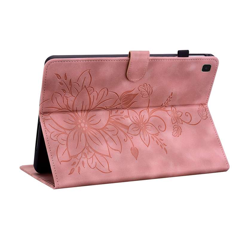 For Samsung Galaxy Tab A7 10.4 Lily Embossed Leather Smart Tablet Case(Pink)