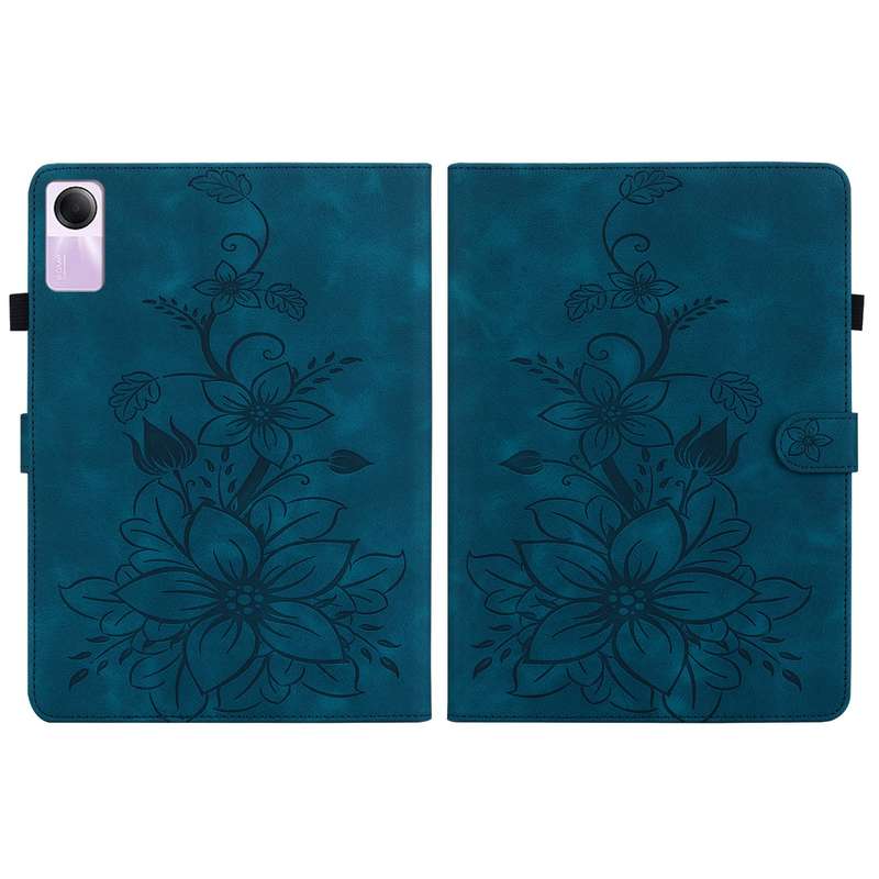 For Xiaomi Redmi Pad SE Lily Embossed Leather Tablet Case(Dark Blue)