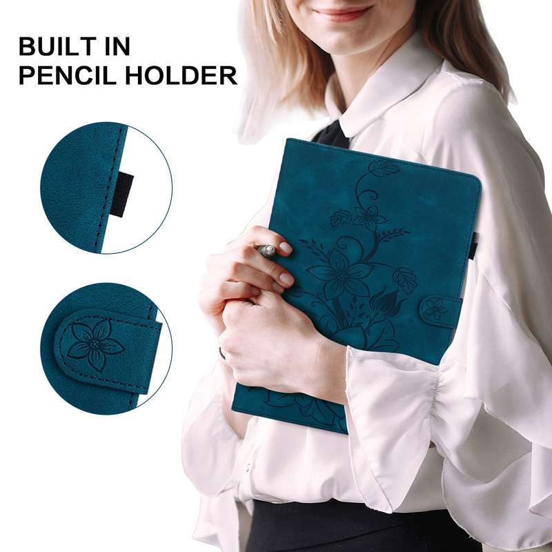 For Xiaomi Redmi Pad SE Lily Embossed Leather Tablet Case(Dark Blue)