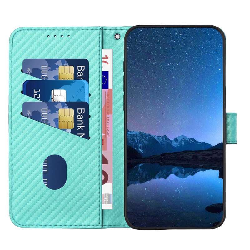 For Realme C12/C15/C25/C25s/Narzo 30A YX0070 Carbon Fiber Buckle Leather Phone Case with Lanyar