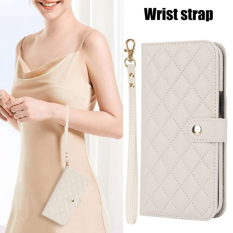 For iPhone 12 mini Crossbody Multifunction Rhombic Leather Phone Case(White)