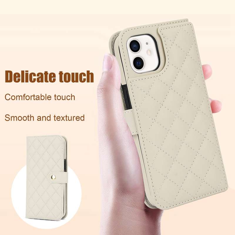 For iPhone 12 mini Crossbody Multifunction Rhombic Leather Phone Case(White)