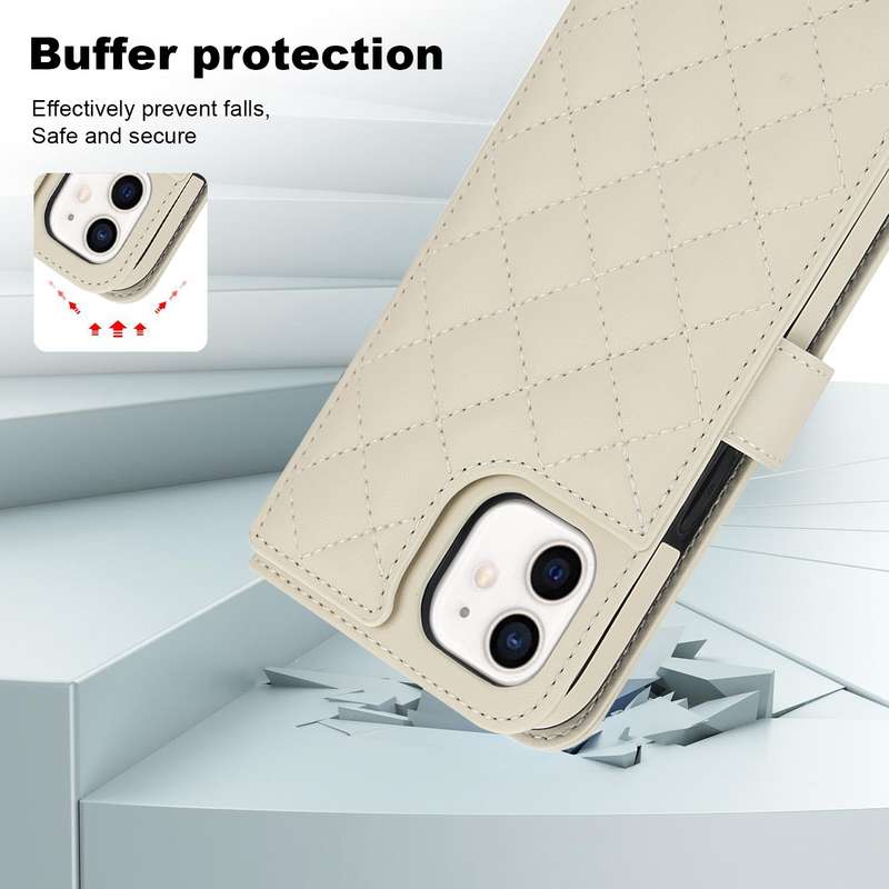 For iPhone 12 mini Crossbody Multifunction Rhombic Leather Phone Case(White)