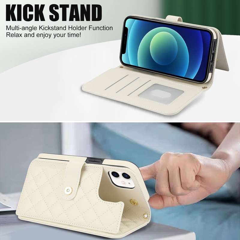For iPhone 12 mini Crossbody Multifunction Rhombic Leather Phone Case(White)