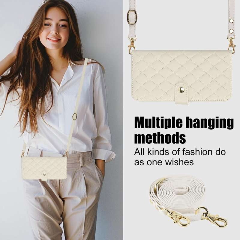 For iPhone 12 mini Crossbody Multifunction Rhombic Leather Phone Case(White)