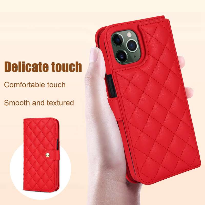 For iPhone 11 Pro Crossbody Multifunction Rhombic Leather Phone Case(Red)