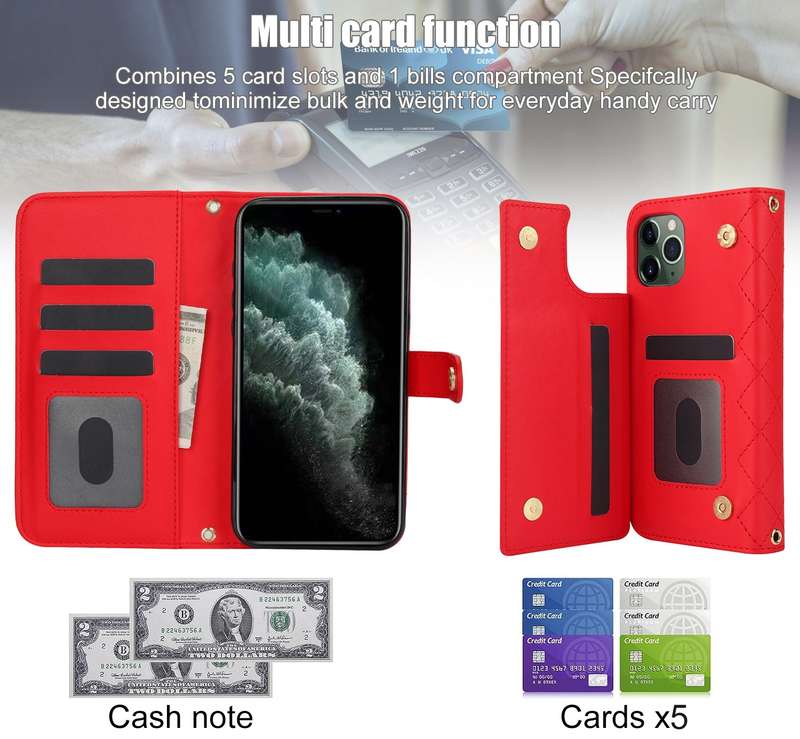 For iPhone 11 Pro Crossbody Multifunction Rhombic Leather Phone Case(Red)