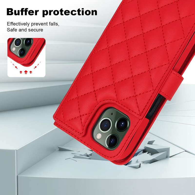 For iPhone 11 Pro Crossbody Multifunction Rhombic Leather Phone Case(Red)
