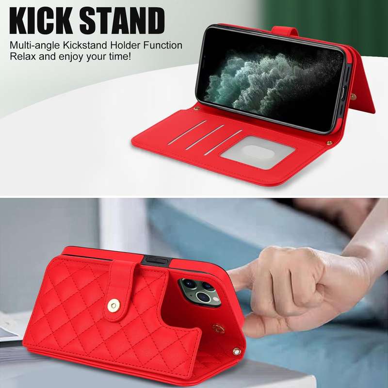For iPhone 11 Pro Crossbody Multifunction Rhombic Leather Phone Case(Red)