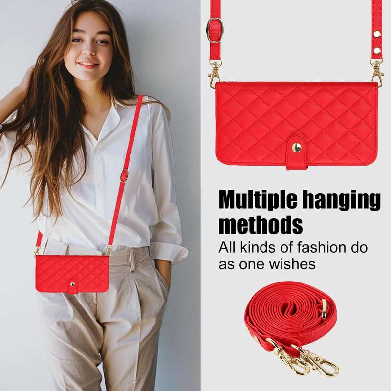 For iPhone 11 Pro Crossbody Multifunction Rhombic Leather Phone Case(Red)