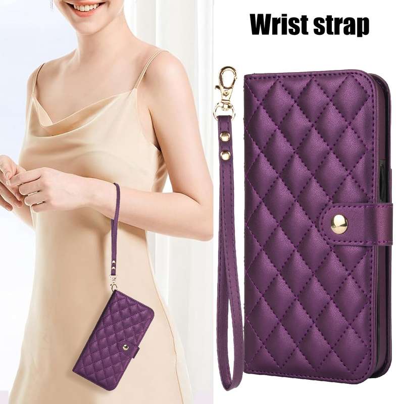 For iPhone X / XS Crossbody Multifunction Rhombic Leather Phone Case(Dark Purple)