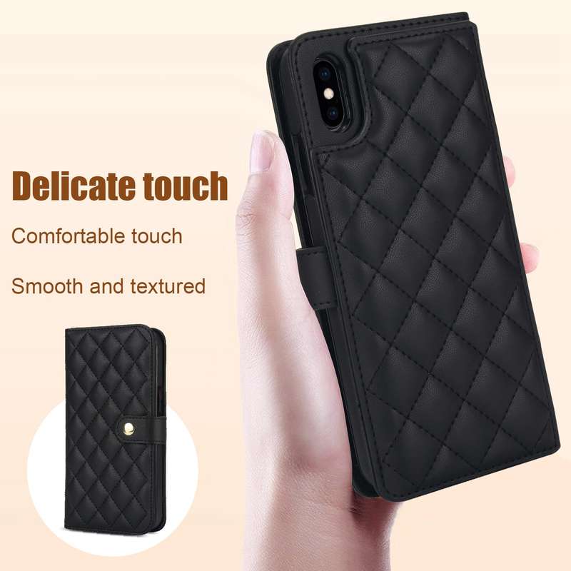 For iPhone XR Crossbody Multifunction Rhombic Leather Phone Case(Black)