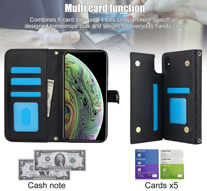 For iPhone XR Crossbody Multifunction Rhombic Leather Phone Case(Black)