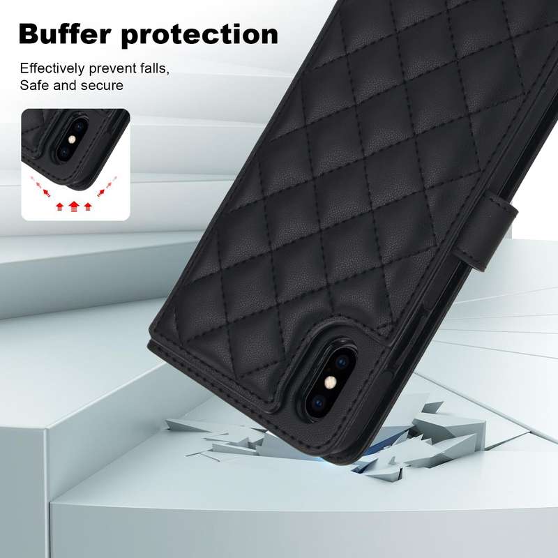 For iPhone XR Crossbody Multifunction Rhombic Leather Phone Case(Black)