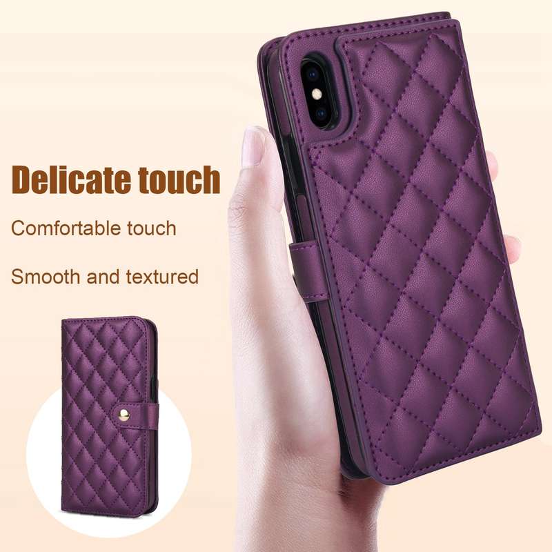 For iPhone XR Crossbody Multifunction Rhombic Leather Phone Case(Dark Purple)