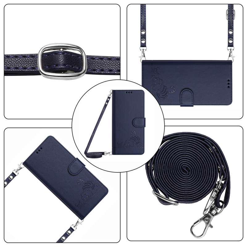 For Xiaomi POCO M3 Cat Rat Embossed Pattern RFID Leather Phone Case with Lanyard(Blue)