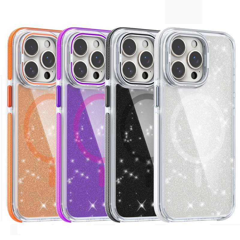 For iPhone 13 Pro Max Two-color Glitter Powder Lens Holder Magsafe Phone Case(Purple)