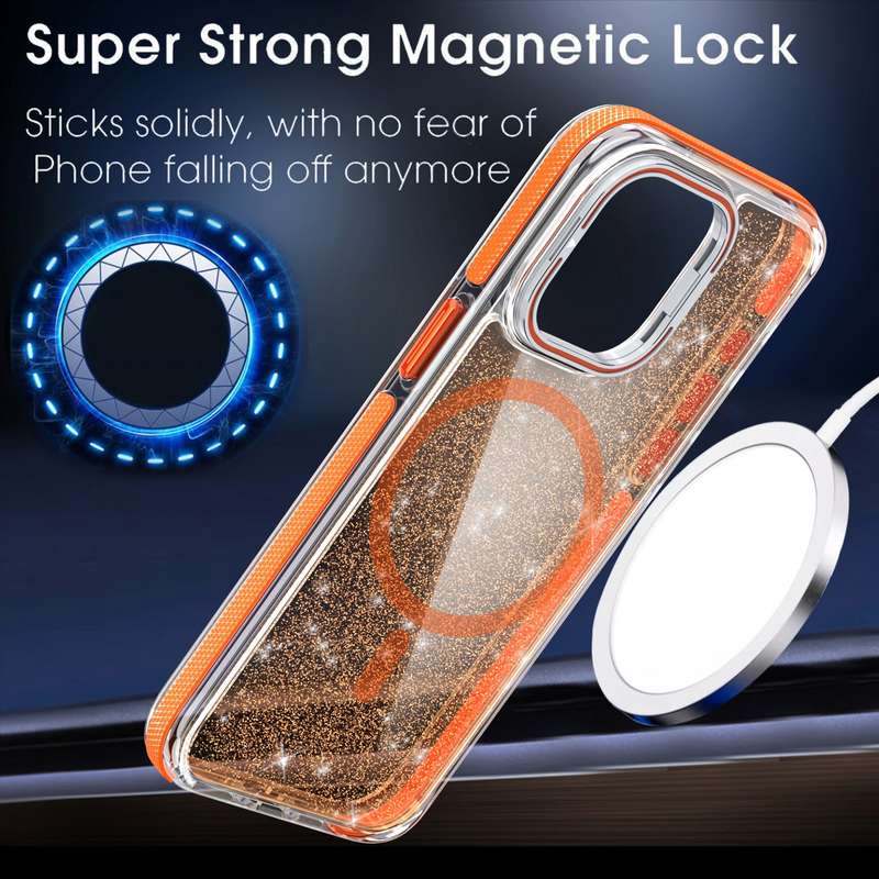 For iPhone 13 Pro Max Two-color Glitter Powder Lens Holder Magsafe Phone Case(Purple)