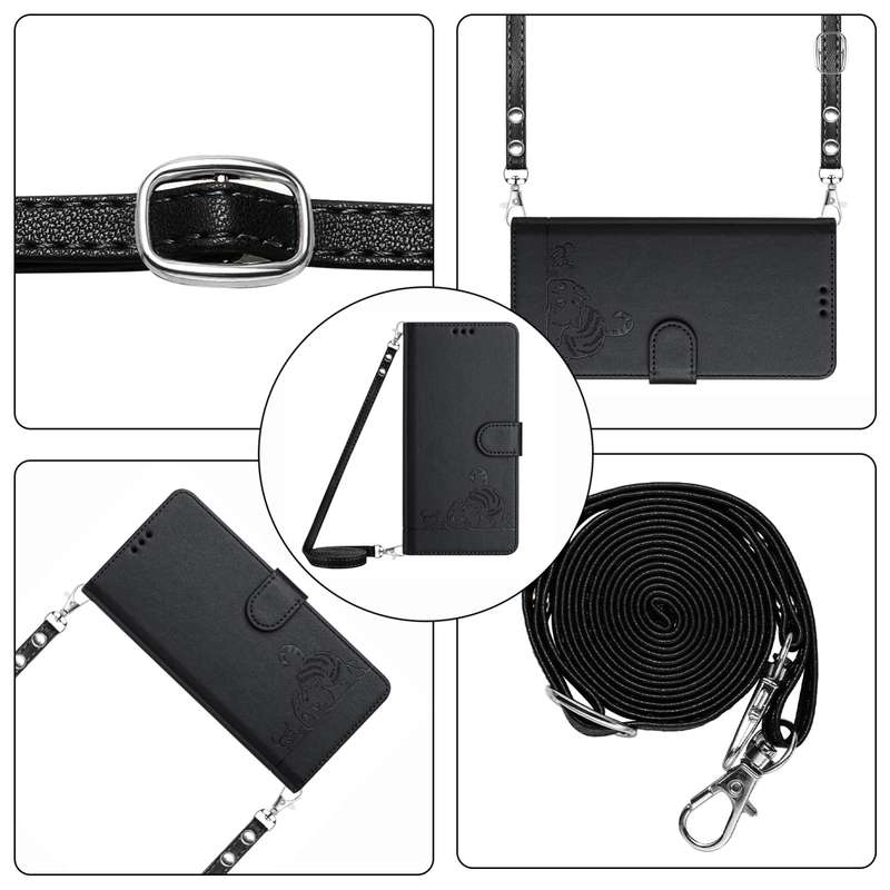 For Samsung Galaxy A20/A30/M10s Cat Rat Embossed Pattern RFID Leather Phone Case with Lanyard(B