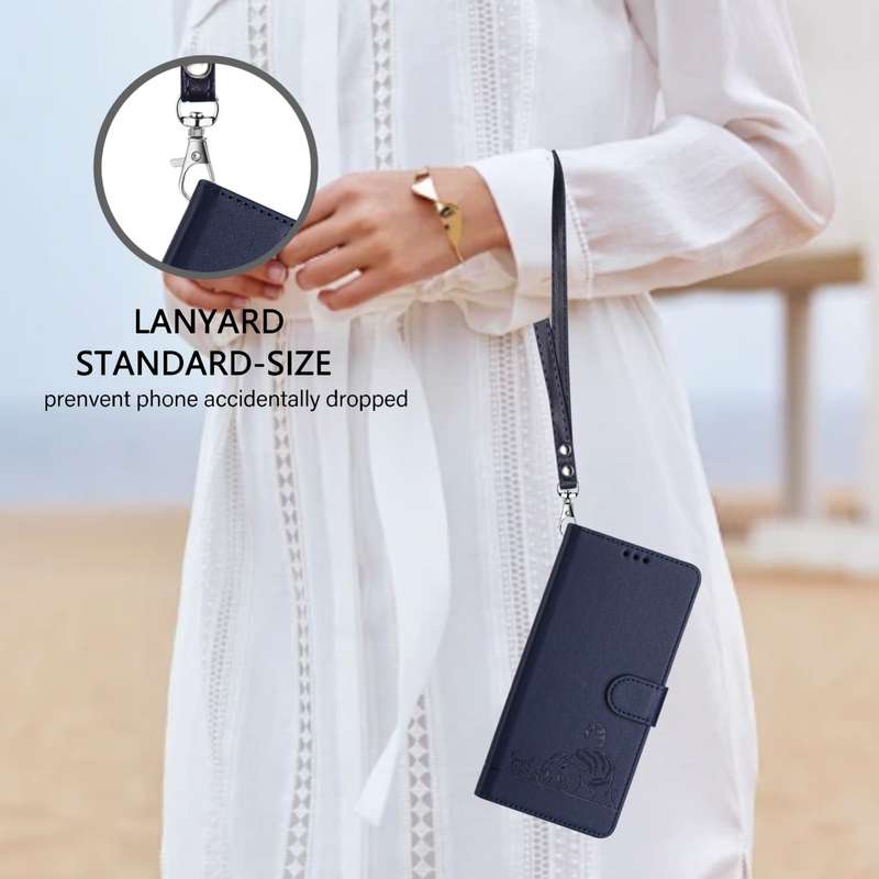 For Samsung Galaxy A42 5G/M42 Cat Rat Embossed Pattern RFID Leather Phone Case with Lanyard(Blu