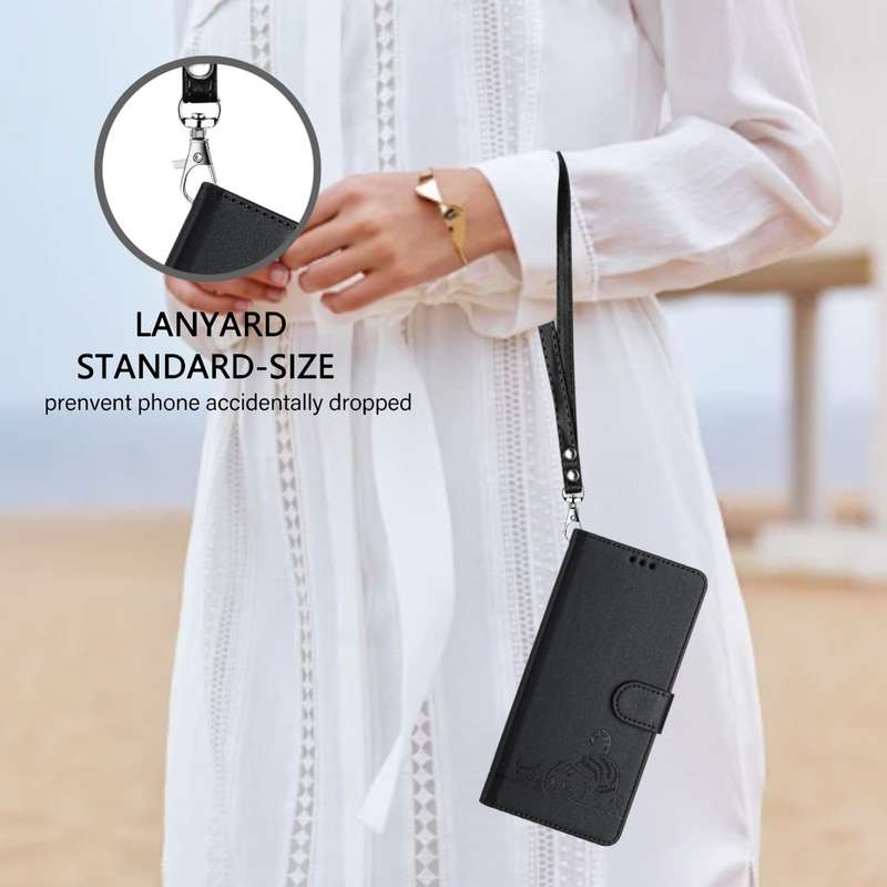 For Samsung Galaxy A52 4G/5G/A52s 5G Cat Rat Embossed Pattern RFID Leather Phone Case with Lany